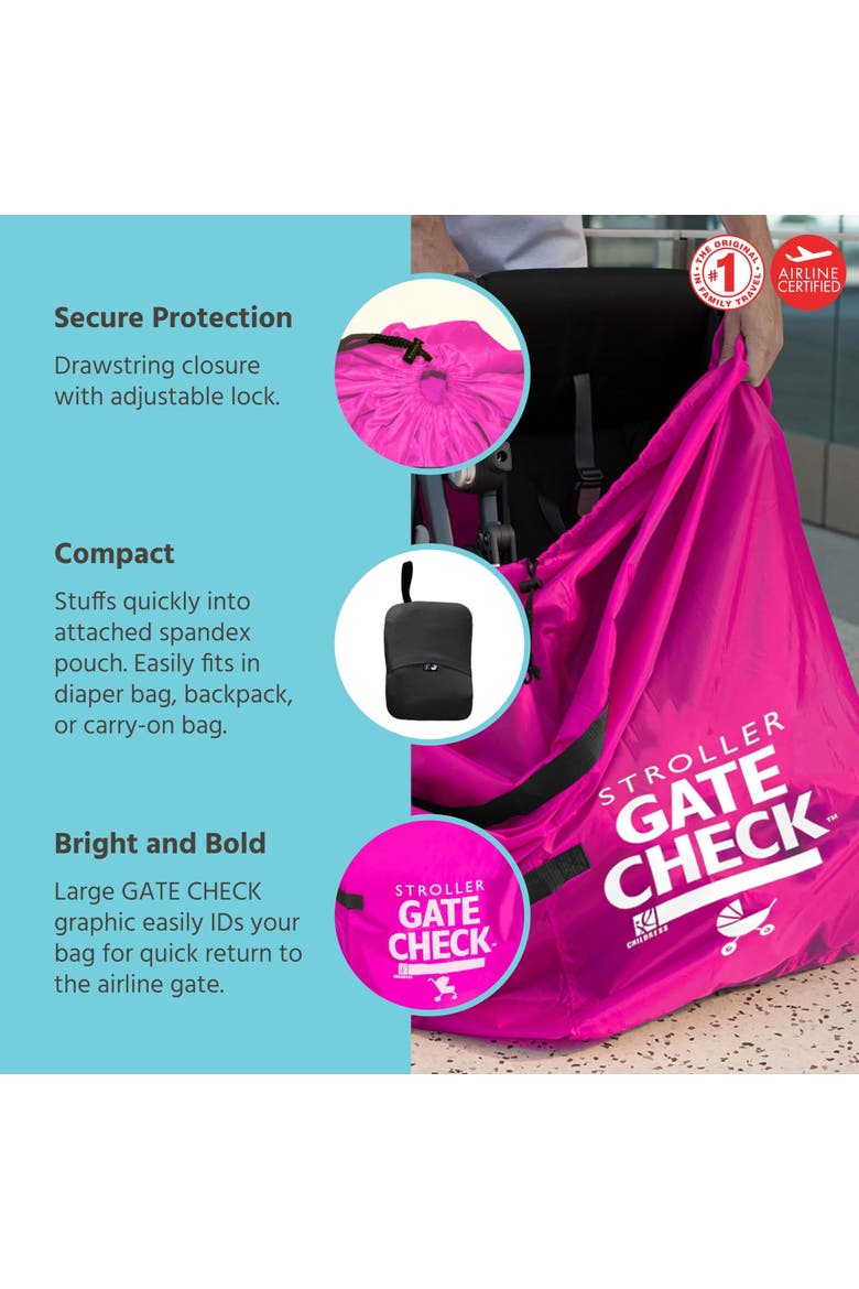J.L. Childress Gate Check Bag for Single & Double Strollers, Neon Blue, Height 46", Alternate, color, Neon Pink