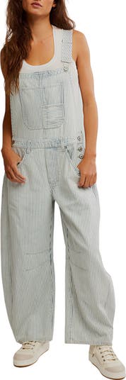 Good Luck Stripe Barrel Leg Overalls