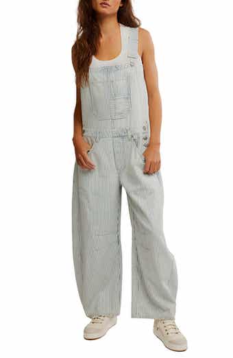 Free People Good Luck Stripe Barrel Leg Overalls