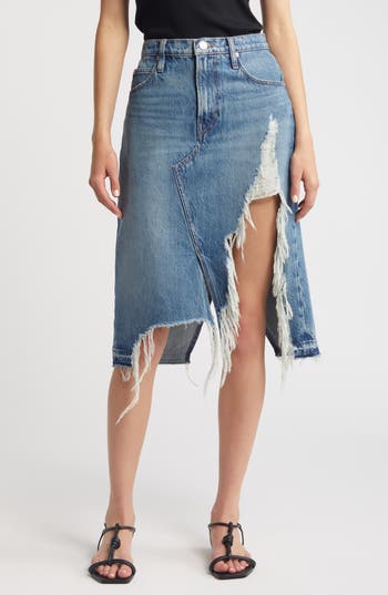 Frame Deconstructed Frayed Denim Skirt In Salem