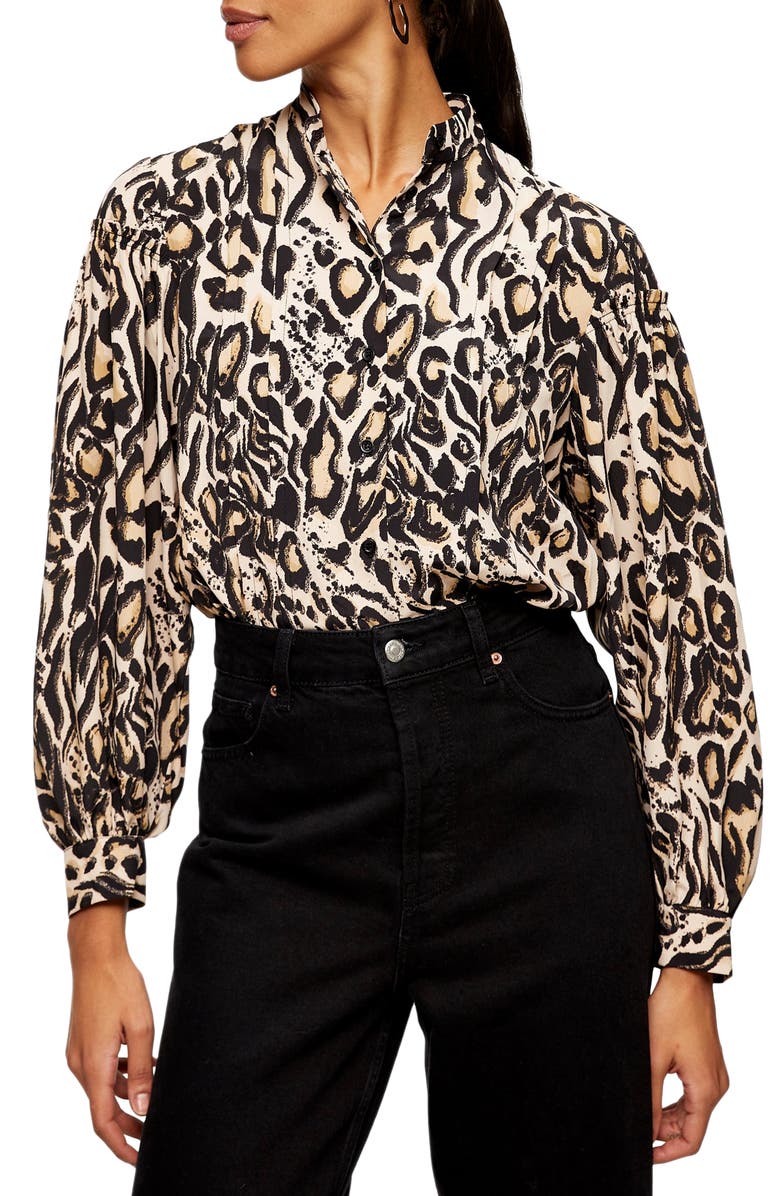 Topshop Animal Print Blouse, Main, color,