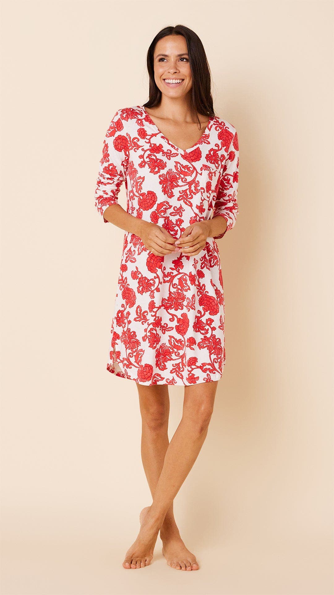 The Cat's Pajamas Pima Knit Night Shirt Floral In Multi