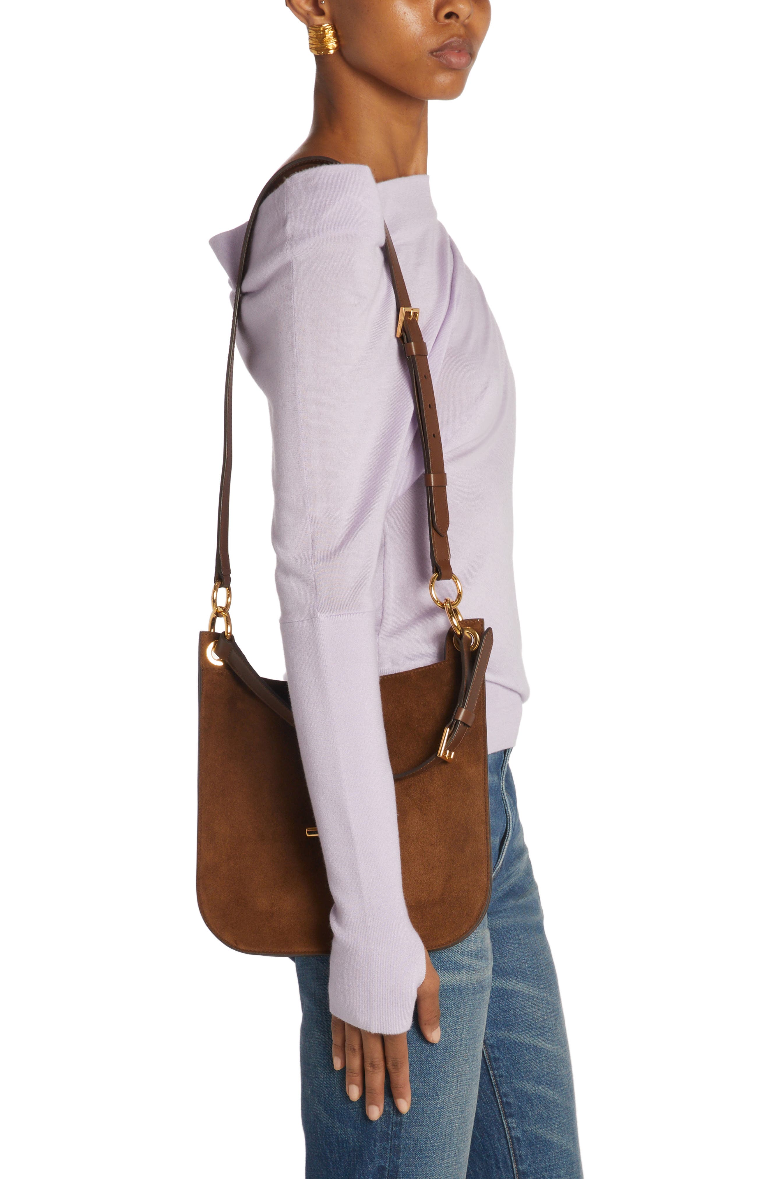 TOM FORD Small Tara Suede Top Handle Bag, Alternate, color, 