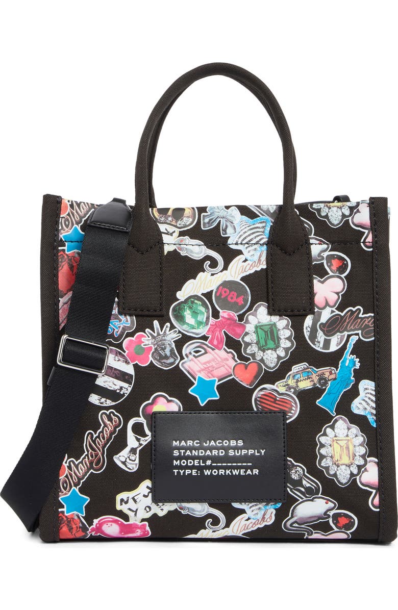Marc Jacobs Sticker Print Canvas Tote, Main, color, Black Multi