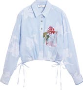 Desigual Floral Print Drawstring Crop Button-Up Top