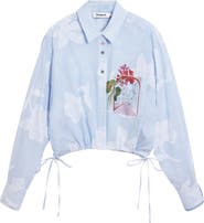 Desigual Floral Print Drawstring Crop Button-Up Top
