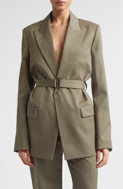 Tailored Belted Wool Blend Twill Jacket