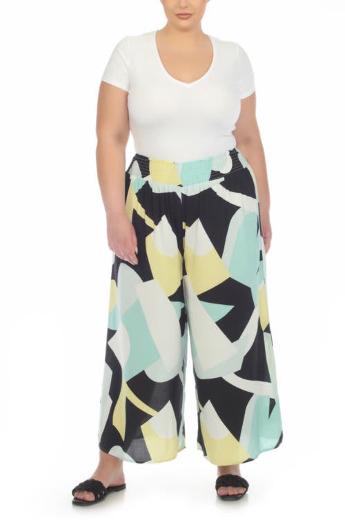 Boho Me Patterned Smocked Pull-on Pants In Yellow-aqua Print
