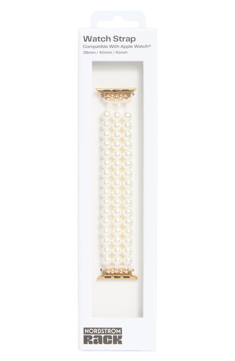 NORDSTROM RACK 3-Row Faux Pearl Apple Watch<sup>®</sup> Watchband, Main, color, White- Gold
