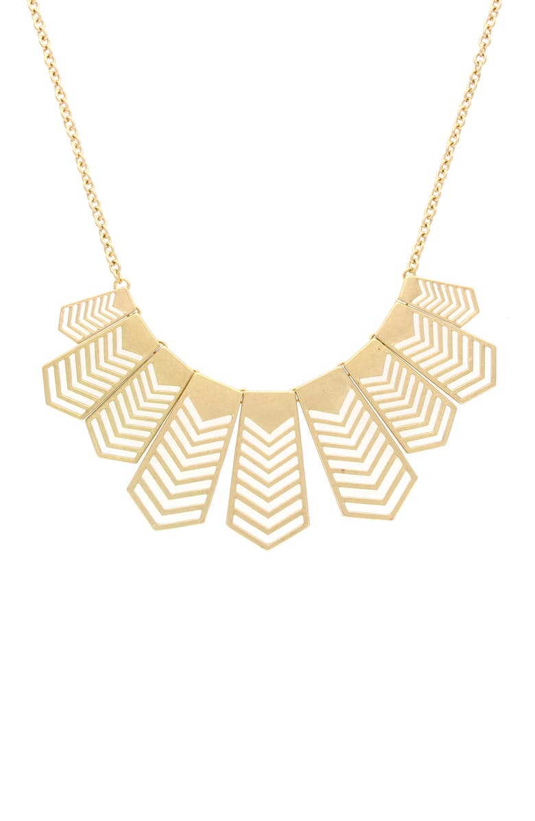 OLIVIA WELLES Natasha Chevron Bib Necklace, Main, color, Worn Gold