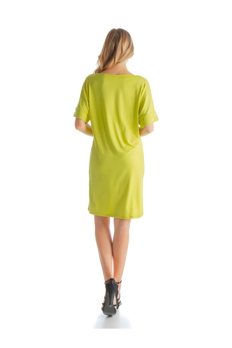 Solid Color Loose Fit V-Neck T Shirt Style Knee Length Dress, Alternate, color, Lime
