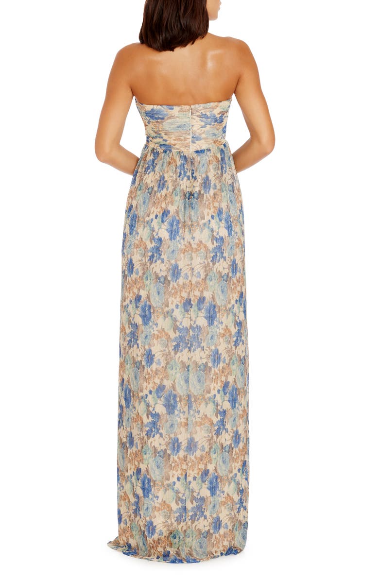 Dress the Population Angelique Floral Cutout Metallic Strapless Maxi Dress, Alternate, color, Cobalt Multi