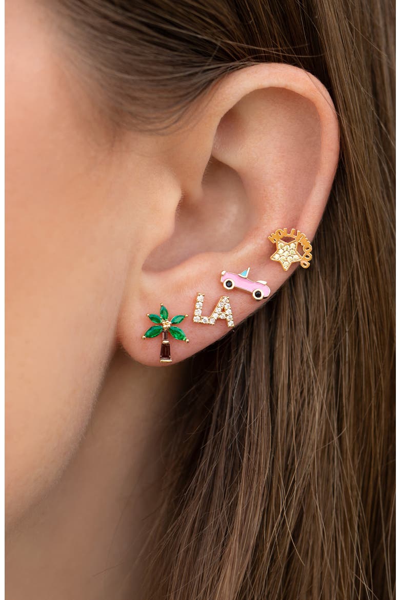 City of Angels Set of 4 Assorted Single Stud Earrings, Alternate, color, GOLD