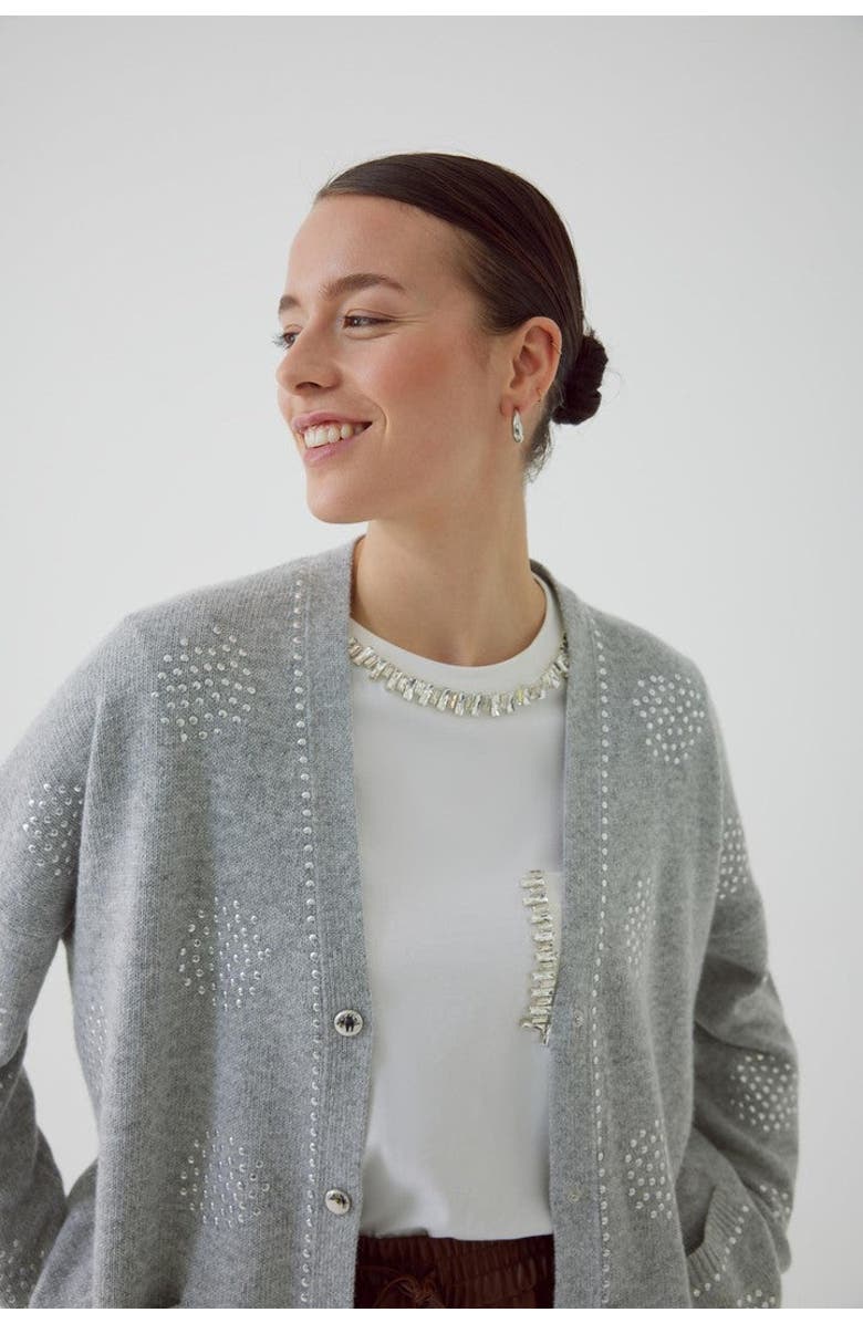 Exquise Asher Sequin Printed Cashmere Blend Cardigan, Main, color, Grey