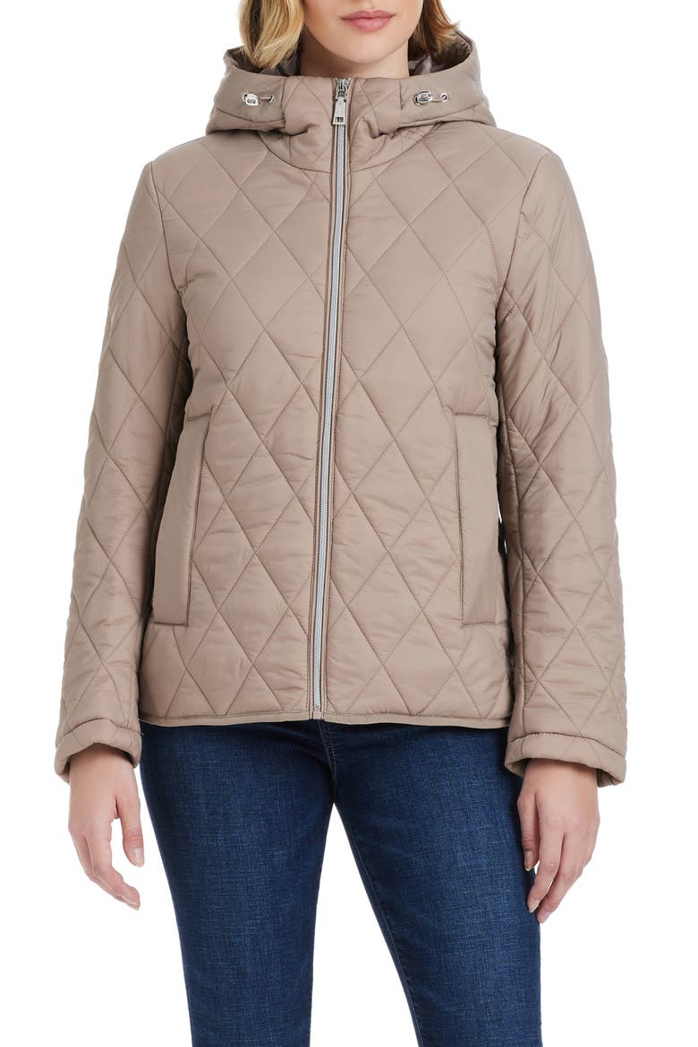 Water Resistant Hooded Quilted Jacket, Main, color, TAUPE