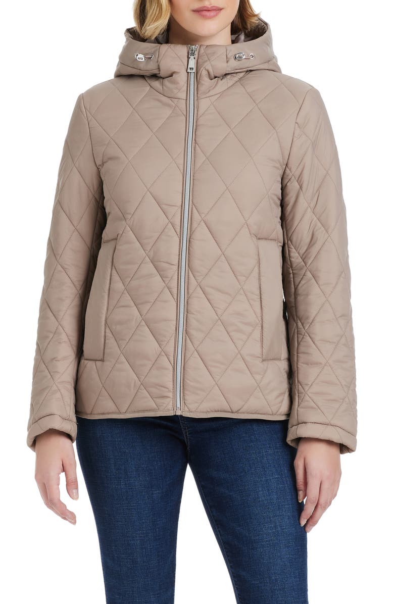Vince Camuto Water Resistant Hooded Quilted Jacket, Main, color, Taupe