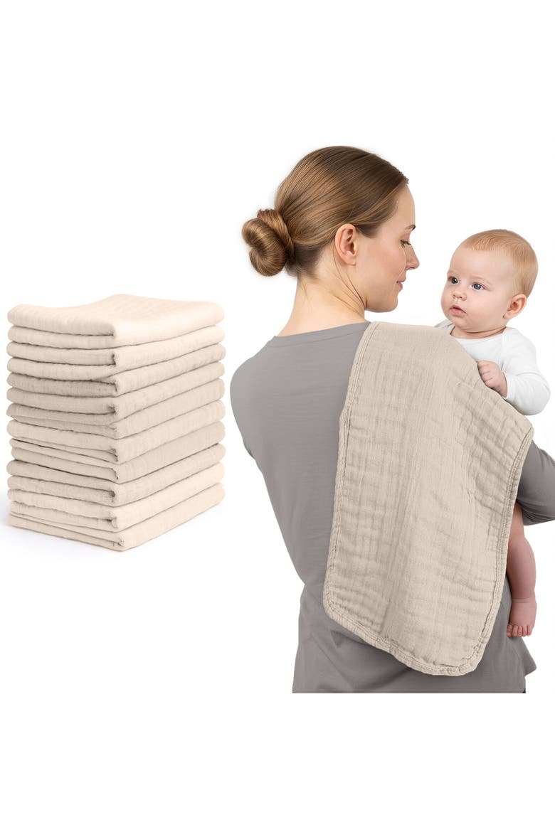 Muslin Burp Cloths, Alternate, color, Beige