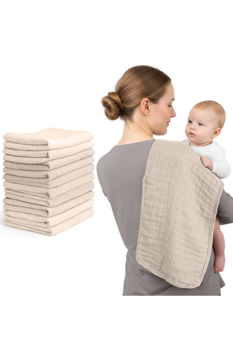 Mère & Moi Muslin Burp Cloths, Alternate, color, Beige