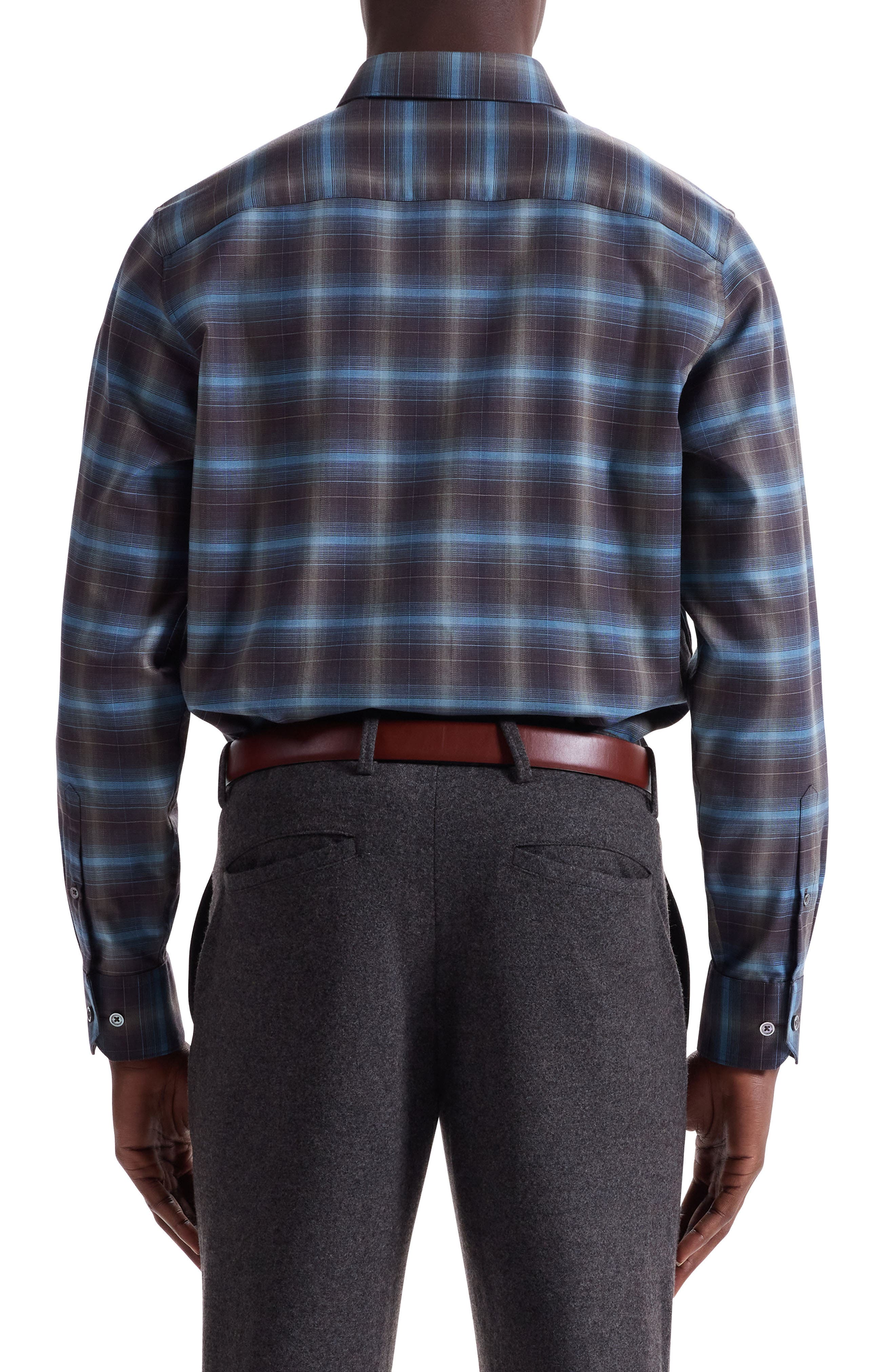 Karl Shaped Fit Plaid Cotton & Cashmere Button-Up Shirt - image 2