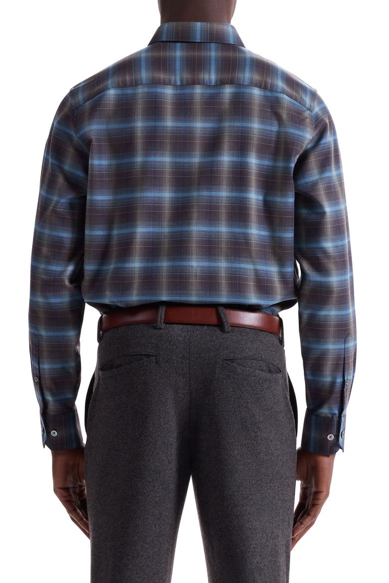 Karl Shaped Fit Plaid Cotton & Cashmere Button-Up Shirt, Alternate, color, KHAKI/MULTI