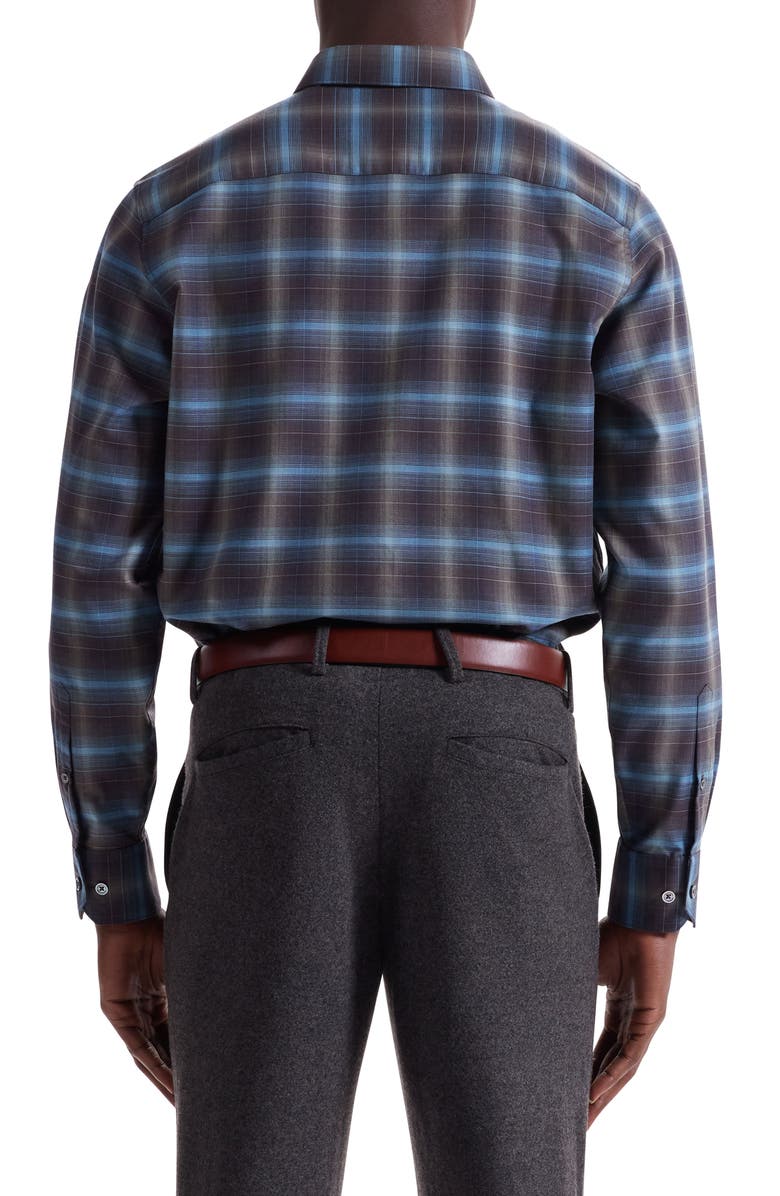 Bugatchi Karl Shaped Fit Plaid Cotton & Cashmere Button-Up Shirt, Alternate, color, Khaki/Multi