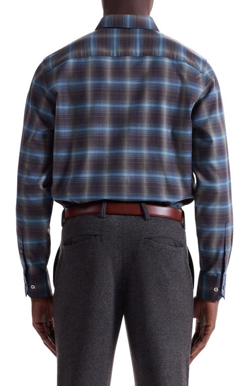 Bugatchi Karl Shaped Fit Plaid Cotton & Cashmere Button-up Shirt In Blue