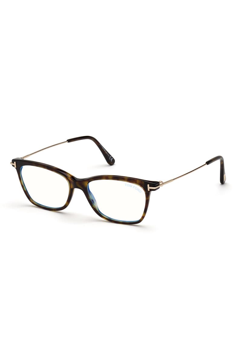 TOM FORD 50mm Square Optical Glasses, Alternate, color, Havana Rose Gold / Blue Block