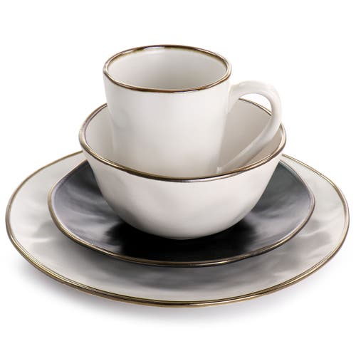 Elama Roman 16 Piece Stoneware Dinnerware Set In White