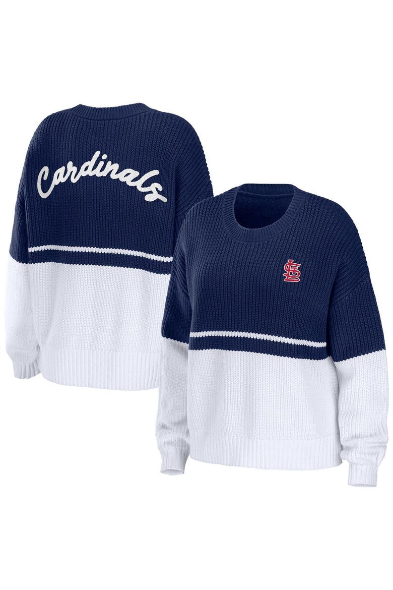 Women's WEAR by Erin Andrews Navy/White St. Louis Cardinals Chunky Pullover Sweatshirt, Main, color, Navy