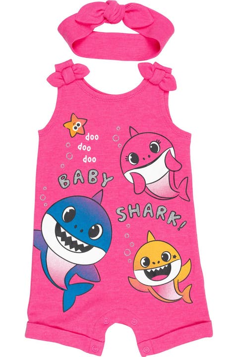 Baby Shark Sleeveless Romper and Headband Set