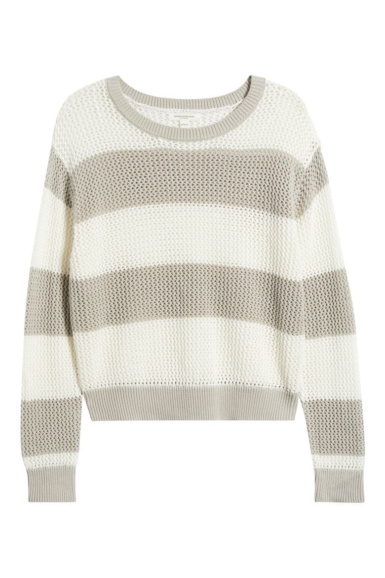 Tresa Stripe Crochet Crewneck Sweater, Alternate, color, NATURAL/IVORY