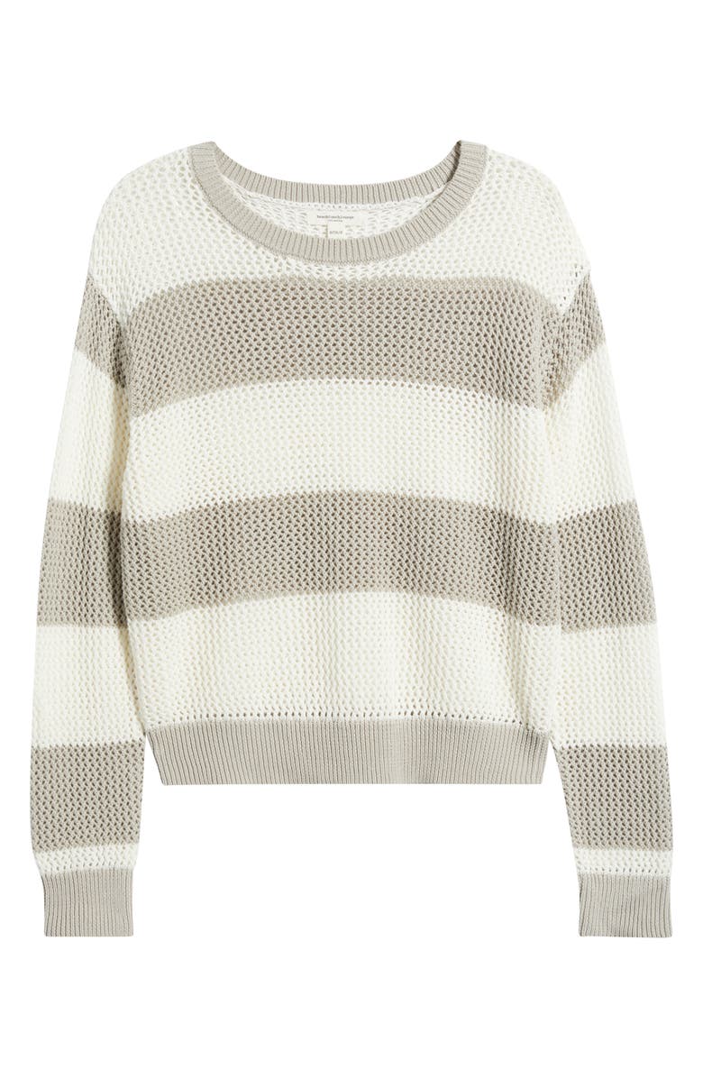 beachlunchlounge Tresa Stripe Crochet Crewneck Sweater, Alternate, color, Natural/Ivory