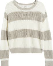 beachlunchlounge Tresa Stripe Crochet Crewneck Sweater