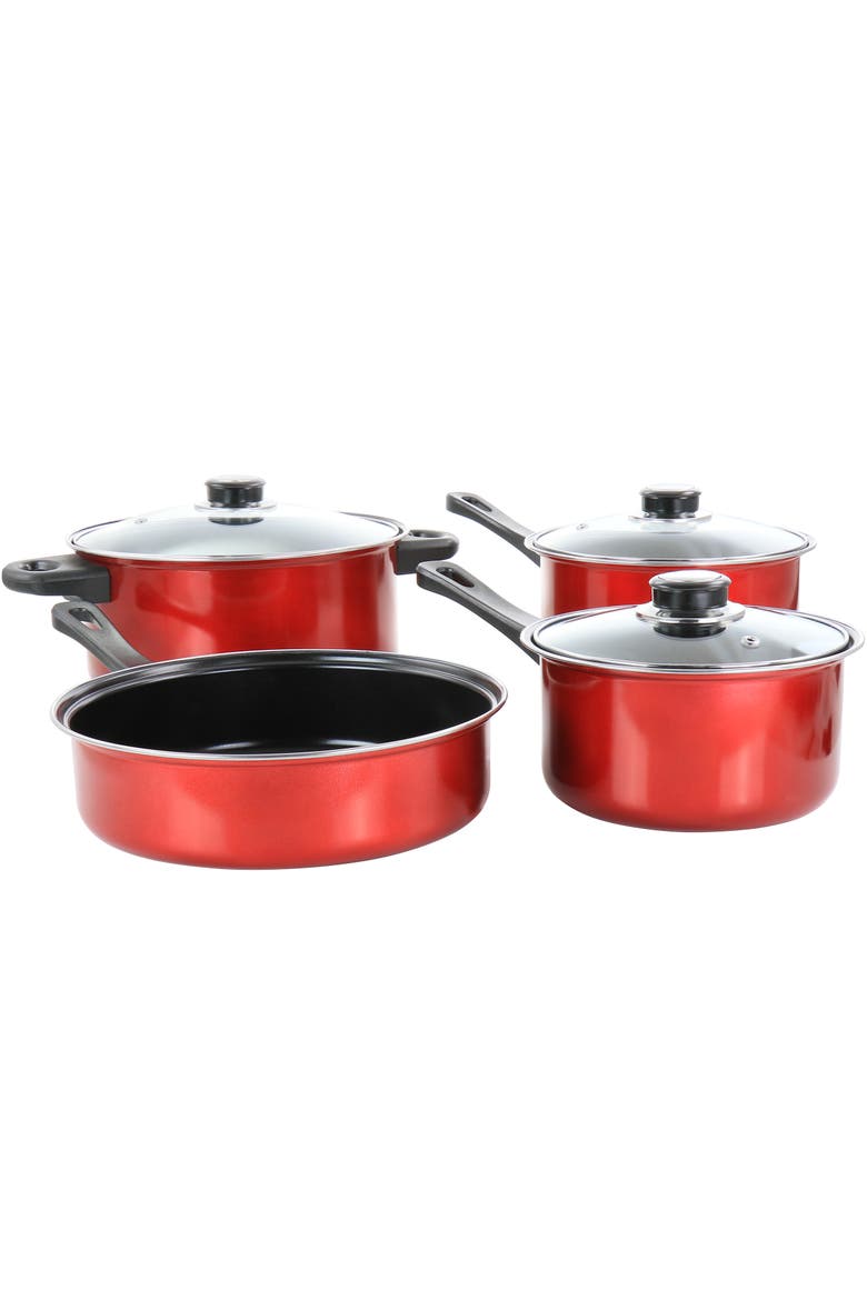 Everyday Cardinal 7 Piece Nonstick Steel Cookware Set, Main, color, Red