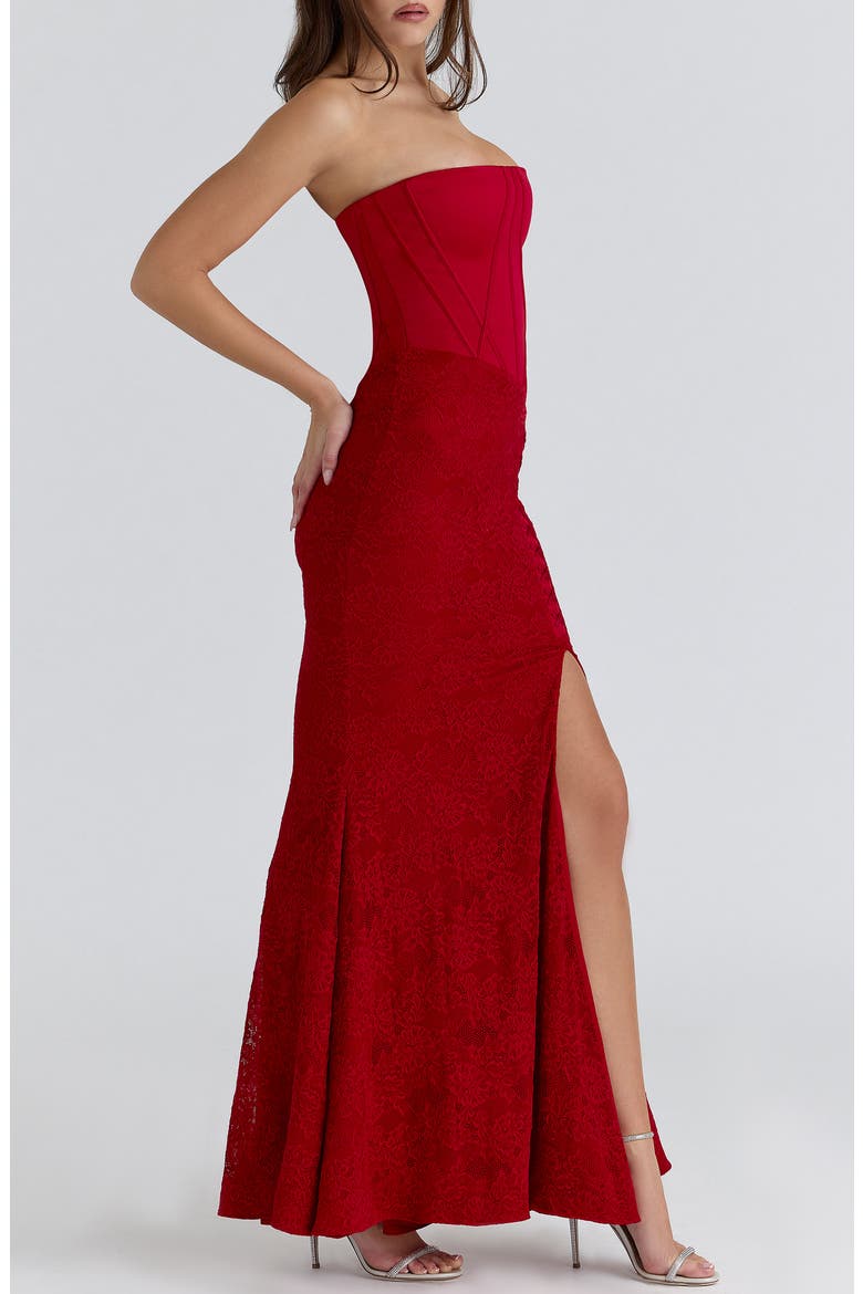 Valerie Satin & Lace Corset Gown, Alternate, color, RED