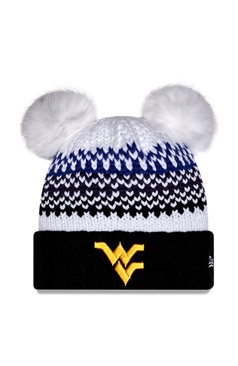 New Era Women's New Era Navy West Virginia Mountaineers Double Pom & Print Cuffed Knit Hat, Main, color, Navy