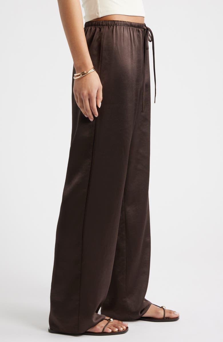 Open Edit Drawstring Waist Satin Pants, Alternate, color, Brown Seal
