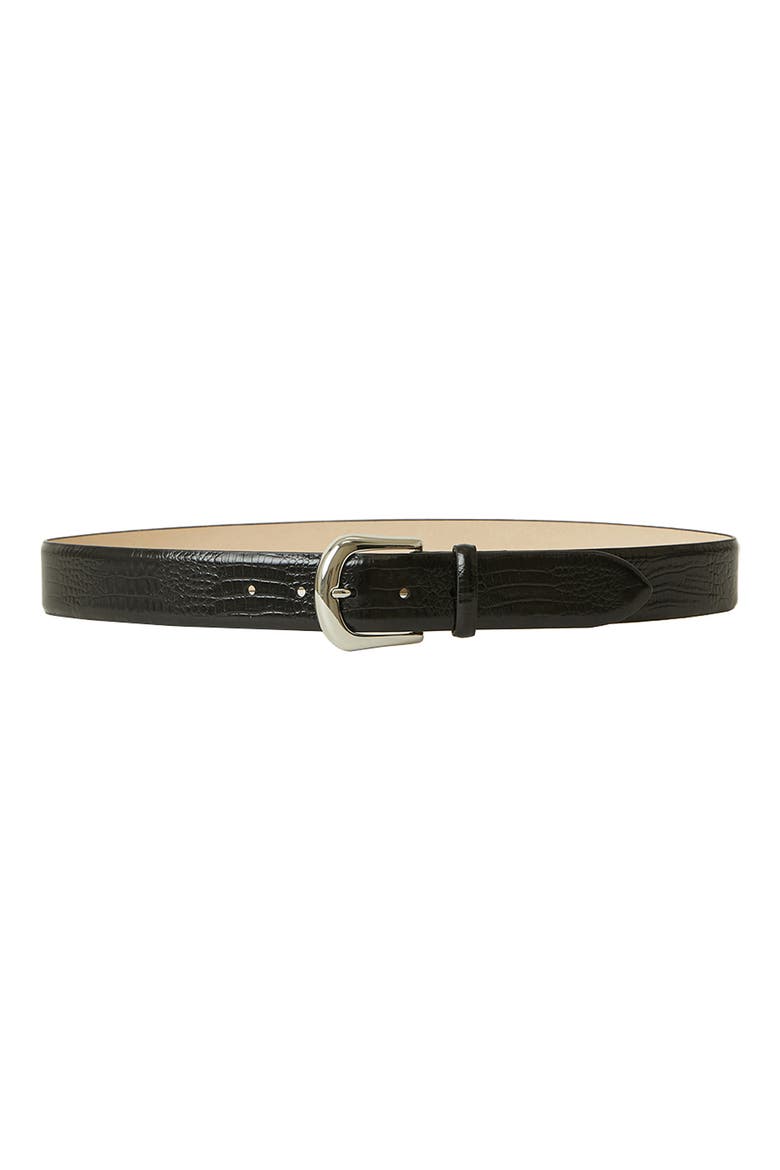 Kennedy Croc Embossed Leather Belt, Main, color, BLACK SILVER