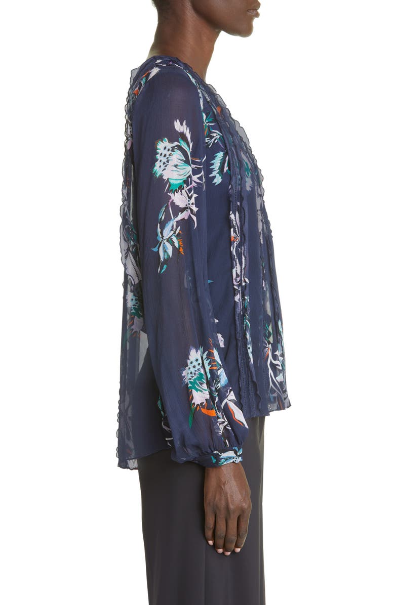 Jason Wu Collection Floral Crinkle Silk Chiffon Blouse, Alternate, color, Navy Lilac Multi