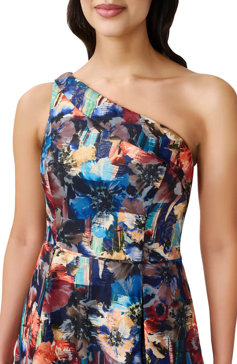 Aidan Mattox by Adrianna Papell Metallic Floral Jacquard One-Shoulder Organza Ballgown, Alternate, color, 