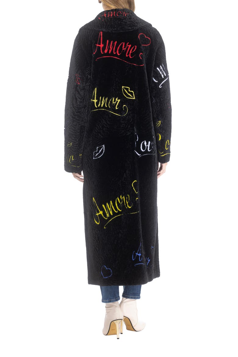 Genuine Shearling Embroidered "Love" Coat, Alternate, color, BLACK MULTI