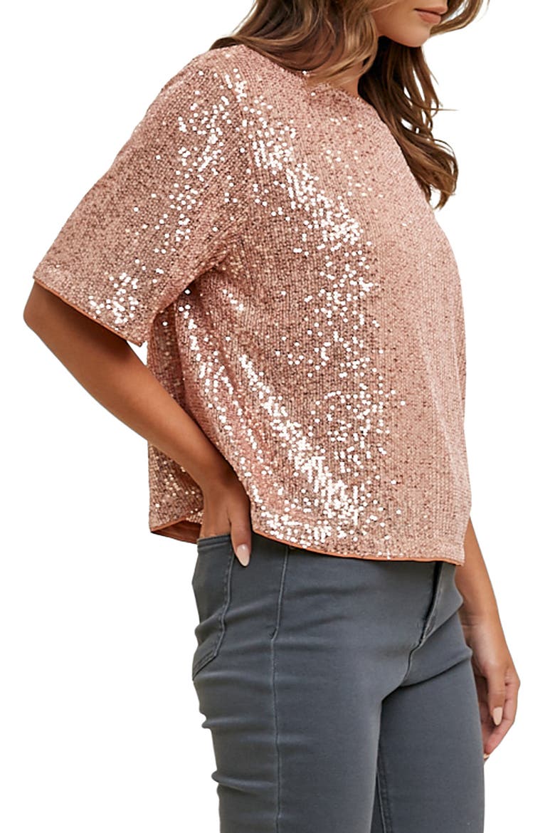 Sequin Boxy Crop Top, Alternate, color, ROSE GOLD