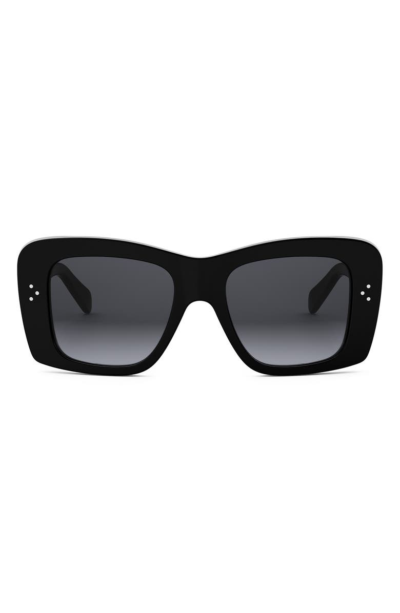 CELINE Bold 3 Dots 53mm Geometric Sunglasses, Main, color, Shiny Black / Gradient Smoke