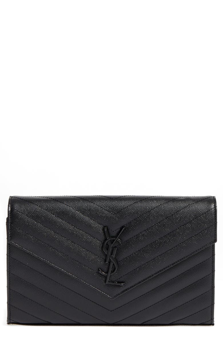 Saint Laurent Monogram Quilted Leather Wallet on a Chain, Main, color,