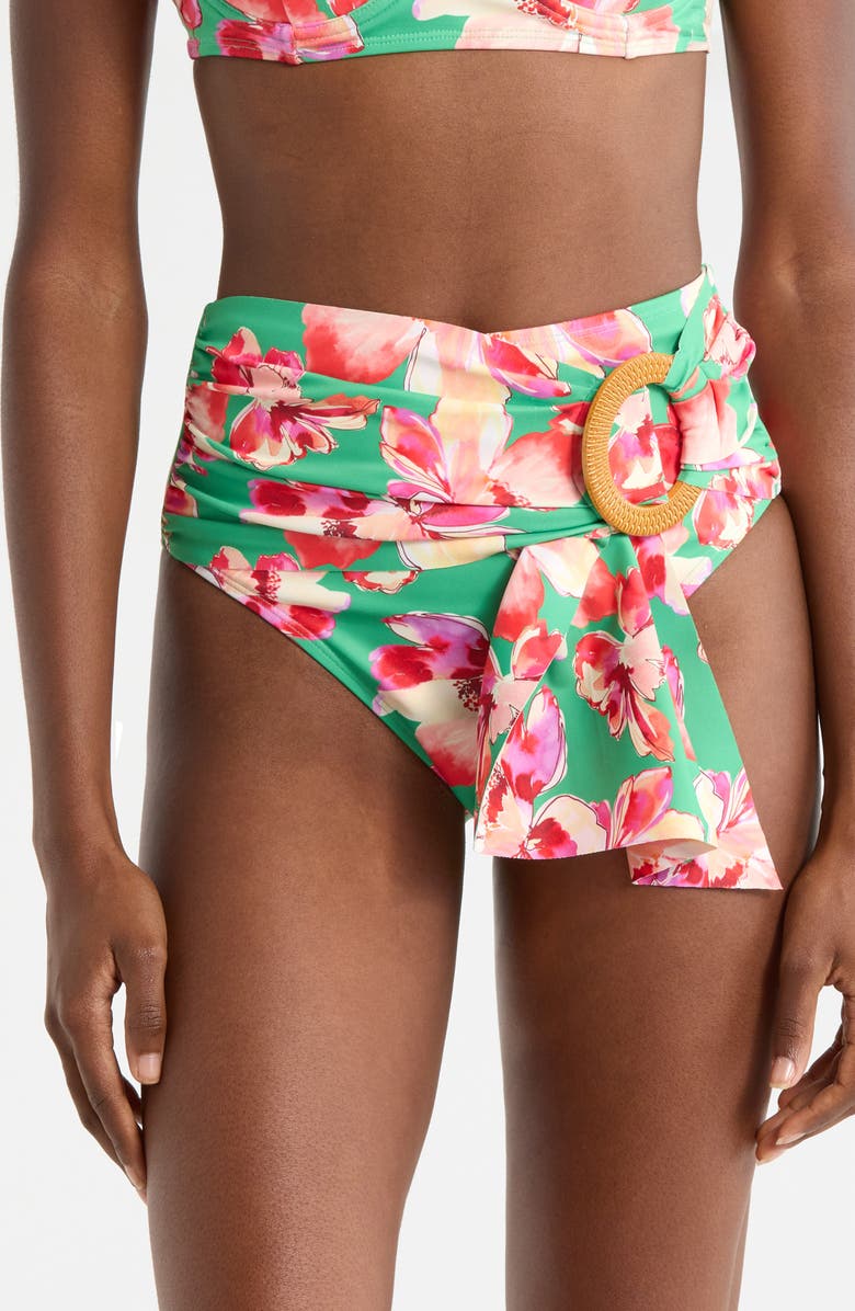 Hutch O-Ring High Waist Bikini Bottoms, Main, color, Green Floral