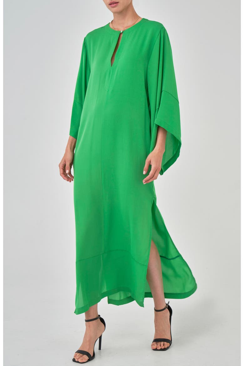 Wide Sleeve Silk Tunic Dress, Main, color, Green