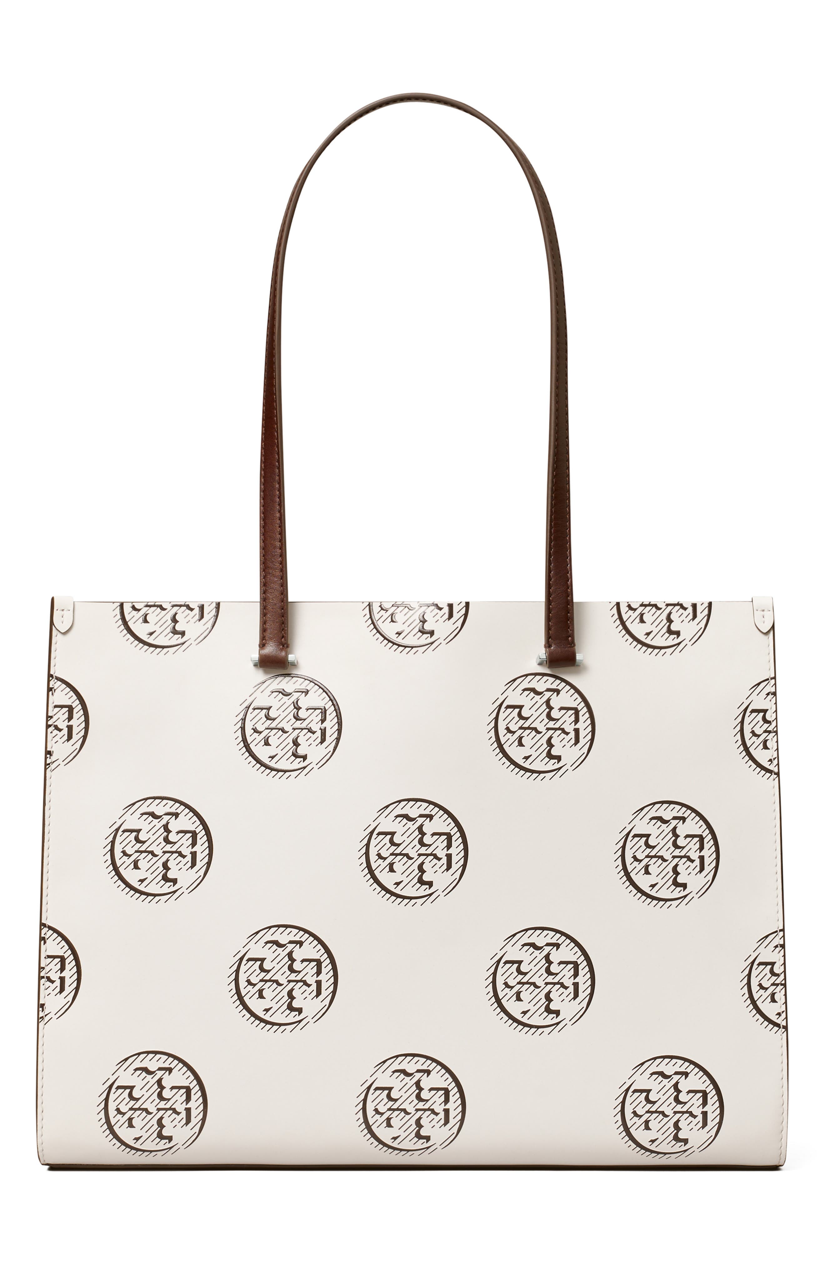 Tory Burch T Monogram Contrast Leather Tote, Alternate, color, Chocolate