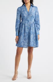 Julia Jordan Floral Pleated Waist Long Sleeve Shirtdress