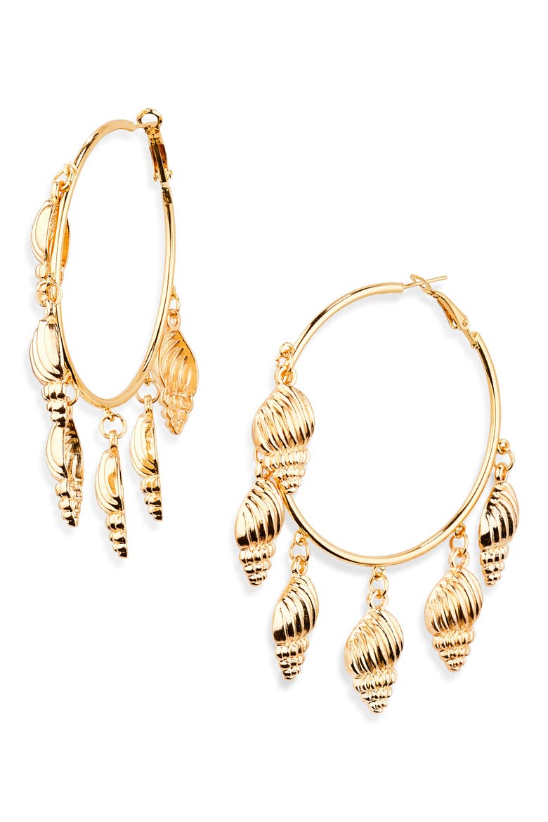 Shell Drop Hoop Earrings, Main, color, GOLD