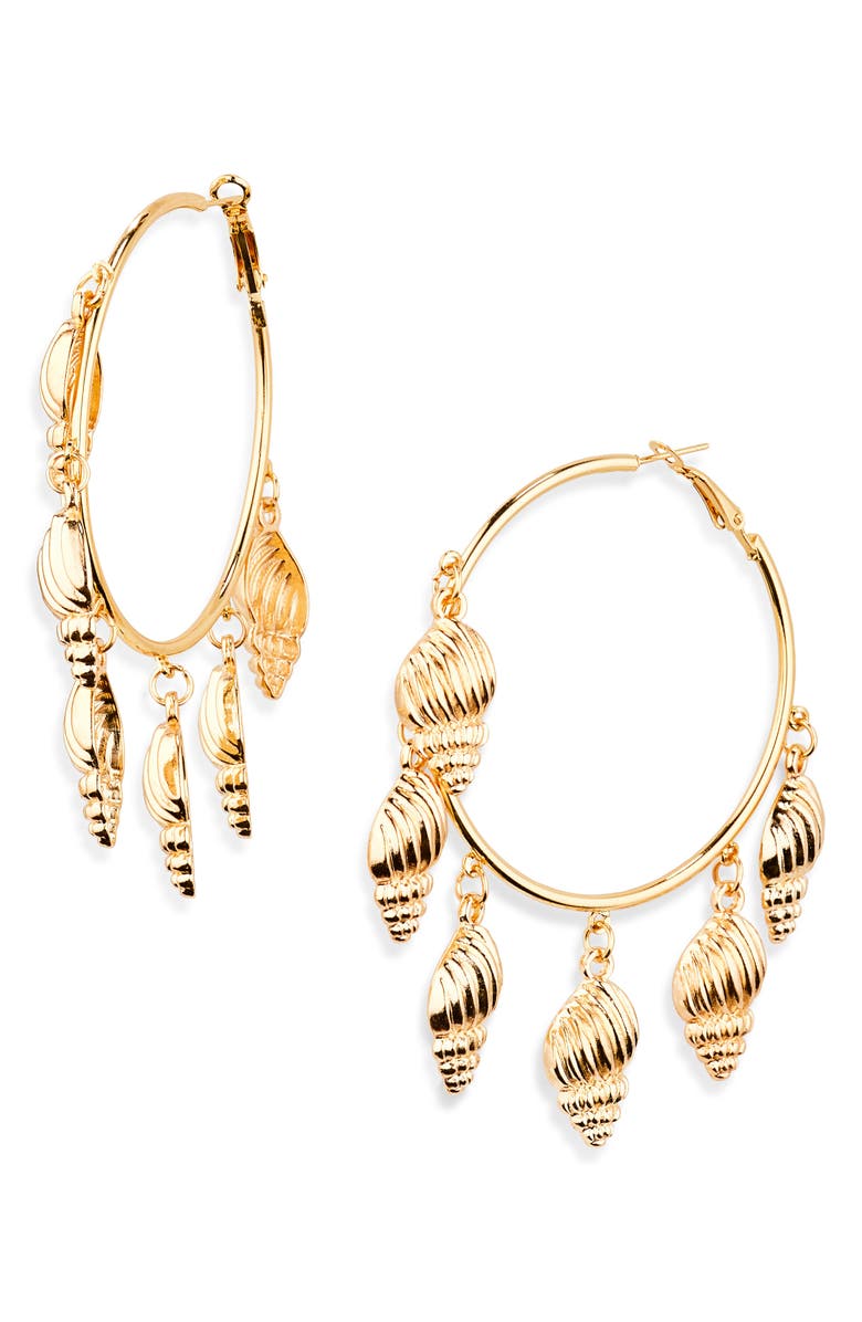Tasha Shell Drop Hoop Earrings, Main, color, Gold